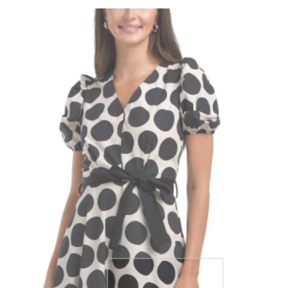 Made In Italy Puff Sleeve Polka Dot Midi Dress - Picture 1 of 6